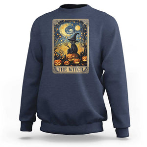 Black Cat Witch Sweatshirt The Witch Tarot Card Starry Night Spooky Halloween TS09 Navy Print Your Wear