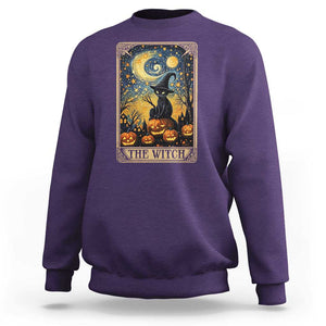 Black Cat Witch Sweatshirt The Witch Tarot Card Starry Night Spooky Halloween TS09 Purple Print Your Wear