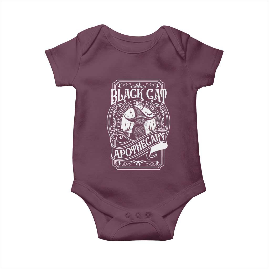 Black Cat Witch Baby Onesie Salem Apothecary Graphic Halloween TS09 Maroon Print Your Wear