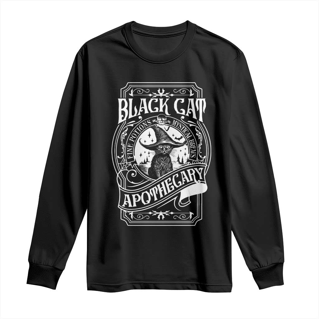 Black Cat Witch Long Sleeve Shirt Salem Apothecary Graphic Halloween TS09 Black Print Your Wear