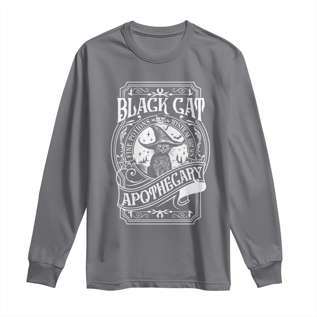 Black Cat Witch Long Sleeve Shirt Salem Apothecary Graphic Halloween TS09 Charcoal Print Your Wear