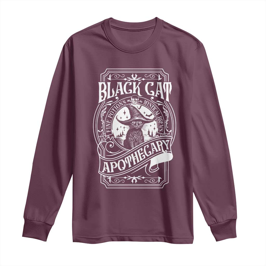 Black Cat Witch Long Sleeve Shirt Salem Apothecary Graphic Halloween TS09 Maroon Print Your Wear