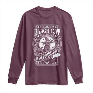 Black Cat Witch Long Sleeve Shirt Salem Apothecary Graphic Halloween TS09 Maroon Print Your Wear