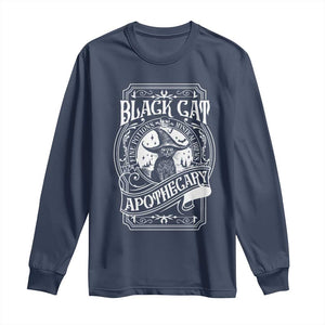 Black Cat Witch Long Sleeve Shirt Salem Apothecary Graphic Halloween TS09 Navy Print Your Wear