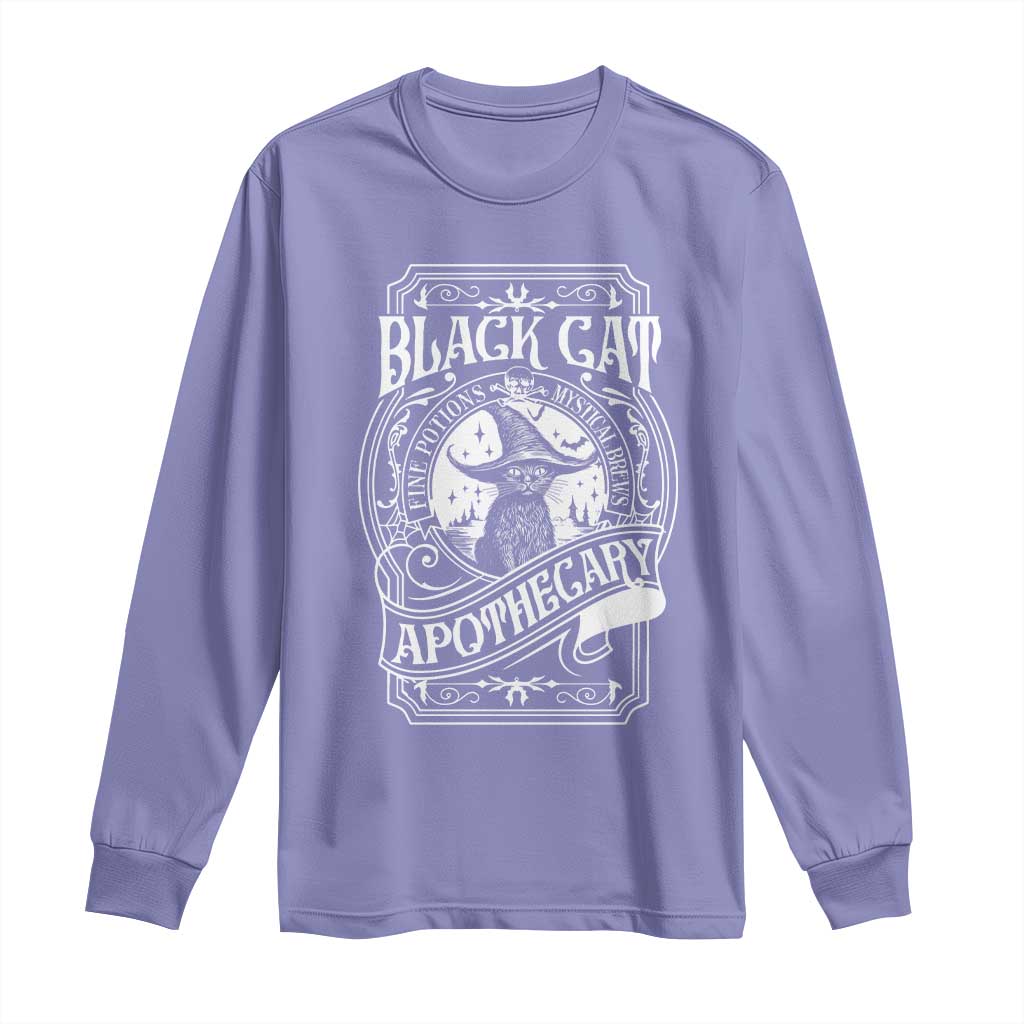 Black Cat Witch Long Sleeve Shirt Salem Apothecary Graphic Halloween TS09 Violet Print Your Wear