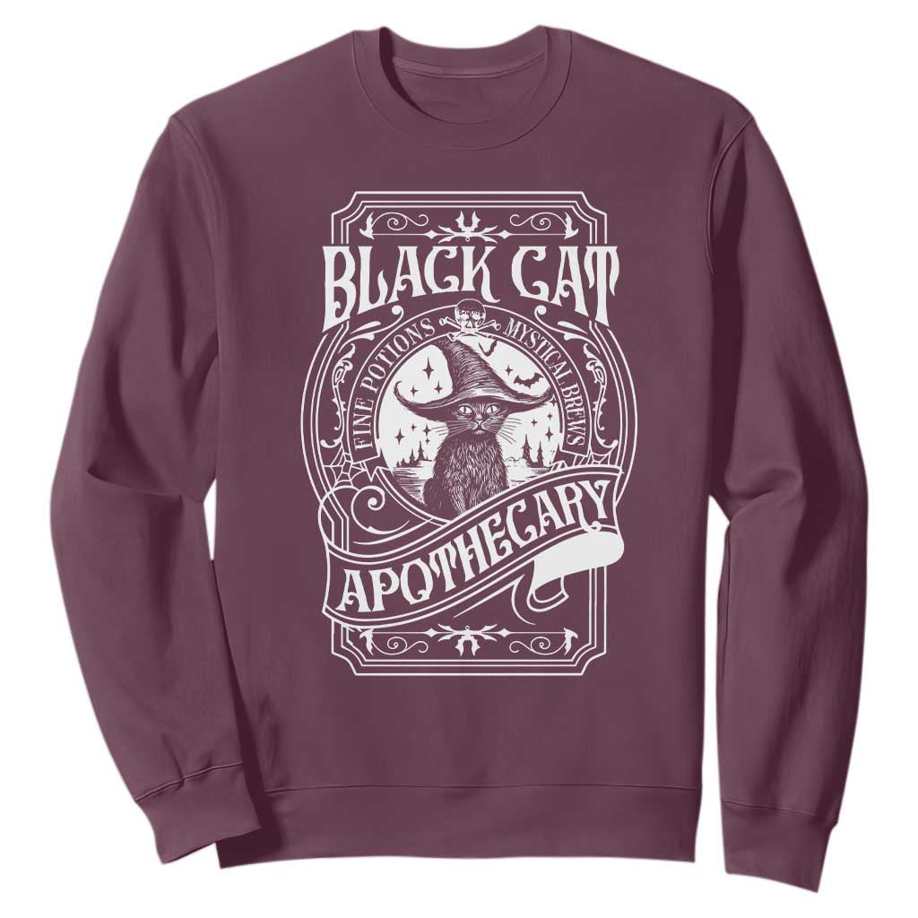 Black Cat Witch Sweatshirt Salem Apothecary Graphic Halloween TS09 Maroon Print Your Wear