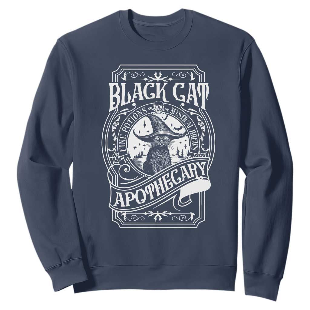 Black Cat Witch Sweatshirt Salem Apothecary Graphic Halloween TS09 Navy Print Your Wear