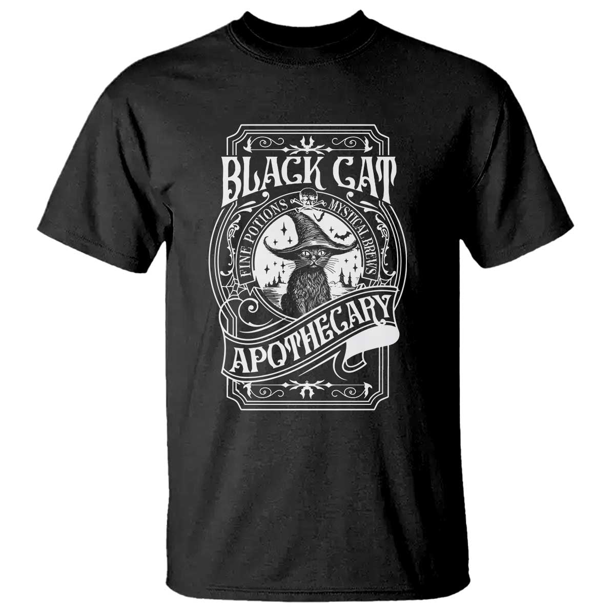 Black Cat Witch T Shirt Salem Apothecary Graphic Halloween TS09 Black Print Your Wear