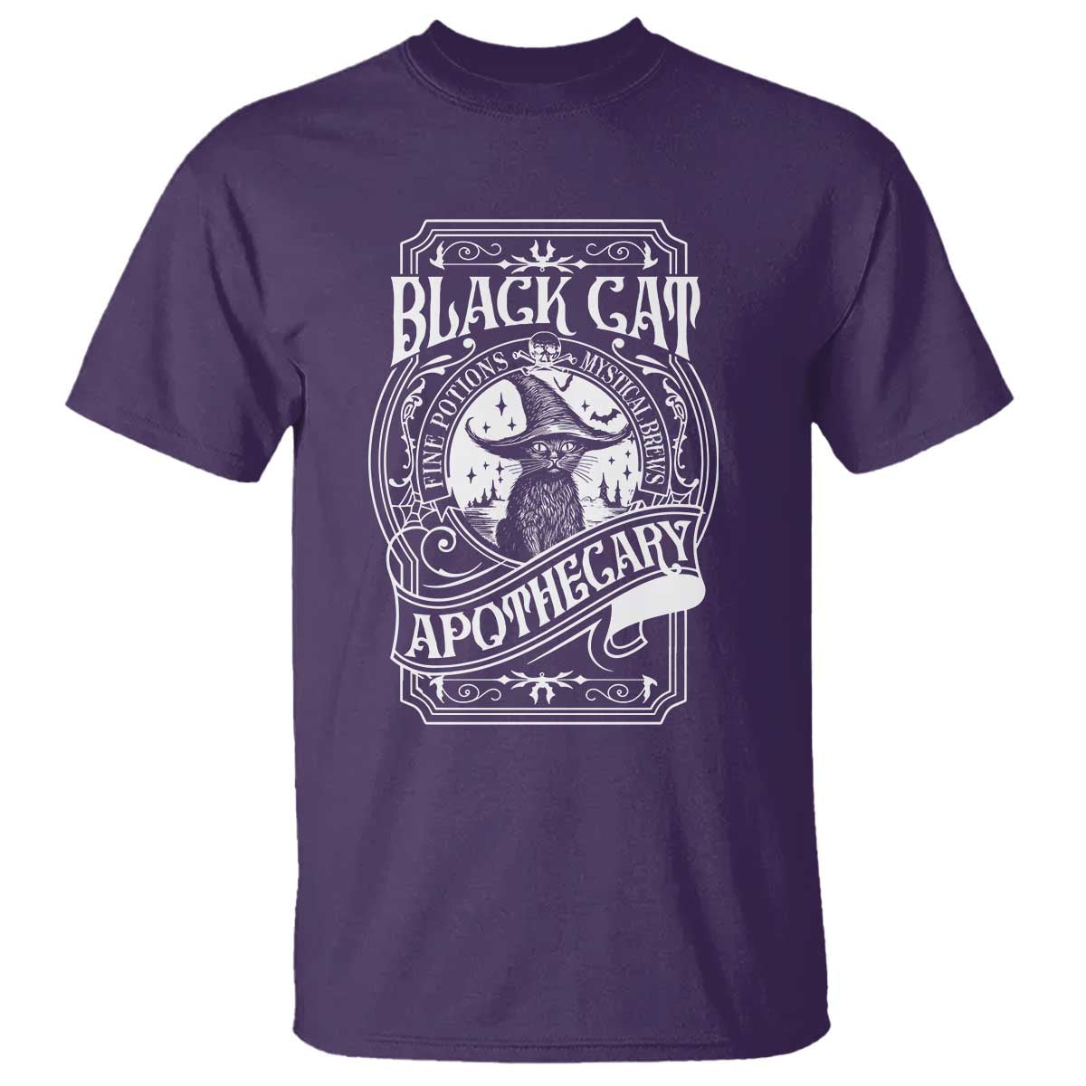 Black Cat Witch T Shirt Salem Apothecary Graphic Halloween TS09 Purple Print Your Wear