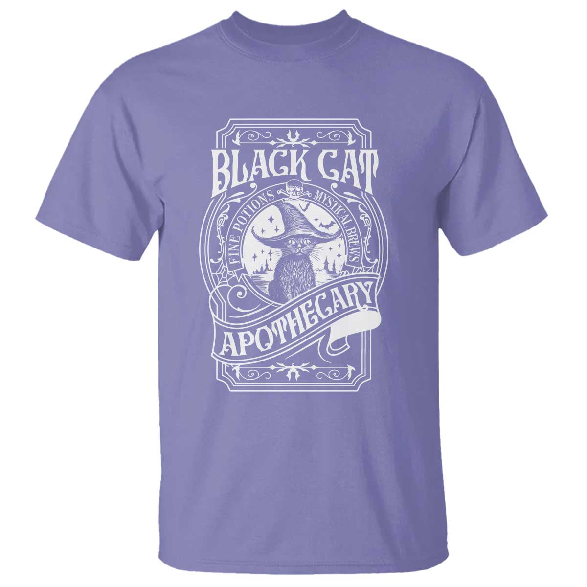 Black Cat Witch T Shirt Salem Apothecary Graphic Halloween TS09 Violet Print Your Wear