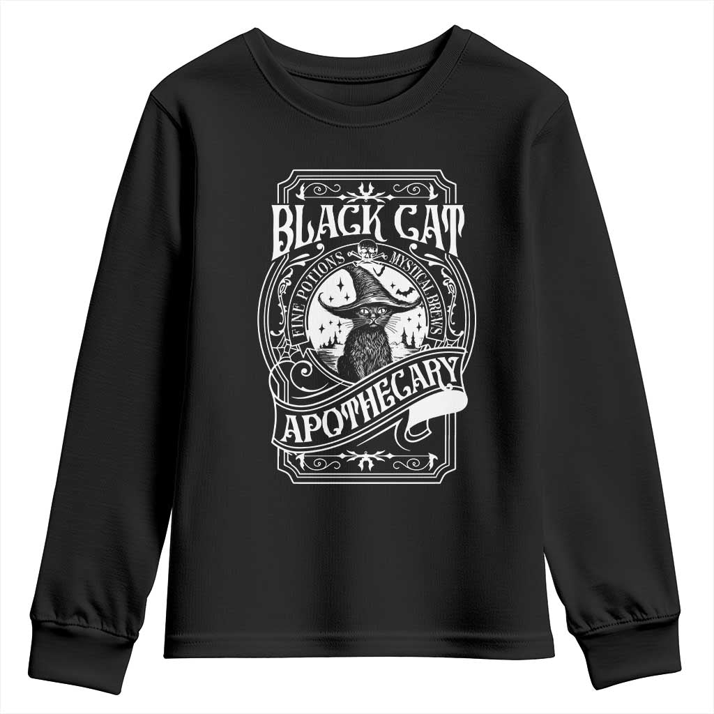 Black Cat Witch Youth Sweatshirt Salem Apothecary Graphic Halloween TS09 Black Print Your Wear