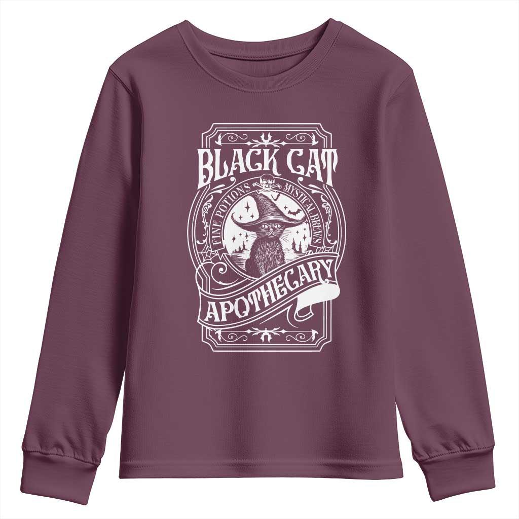 Black Cat Witch Youth Sweatshirt Salem Apothecary Graphic Halloween TS09 Maroon Print Your Wear