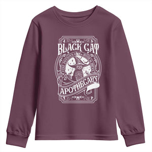 Black Cat Witch Youth Sweatshirt Salem Apothecary Graphic Halloween TS09 Maroon Print Your Wear