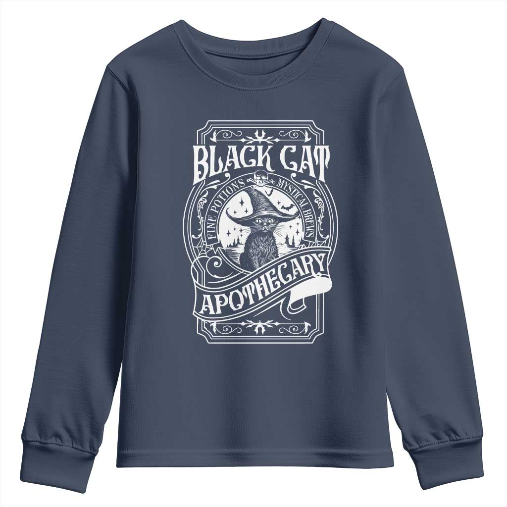 Black Cat Witch Youth Sweatshirt Salem Apothecary Graphic Halloween TS09 Navy Print Your Wear
