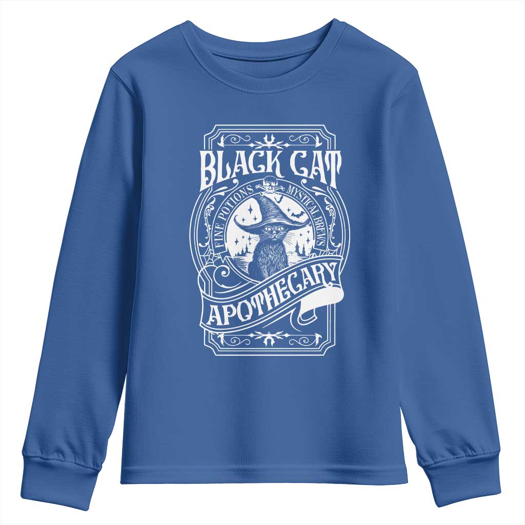 Black Cat Witch Youth Sweatshirt Salem Apothecary Graphic Halloween TS09 Royal Blue Print Your Wear