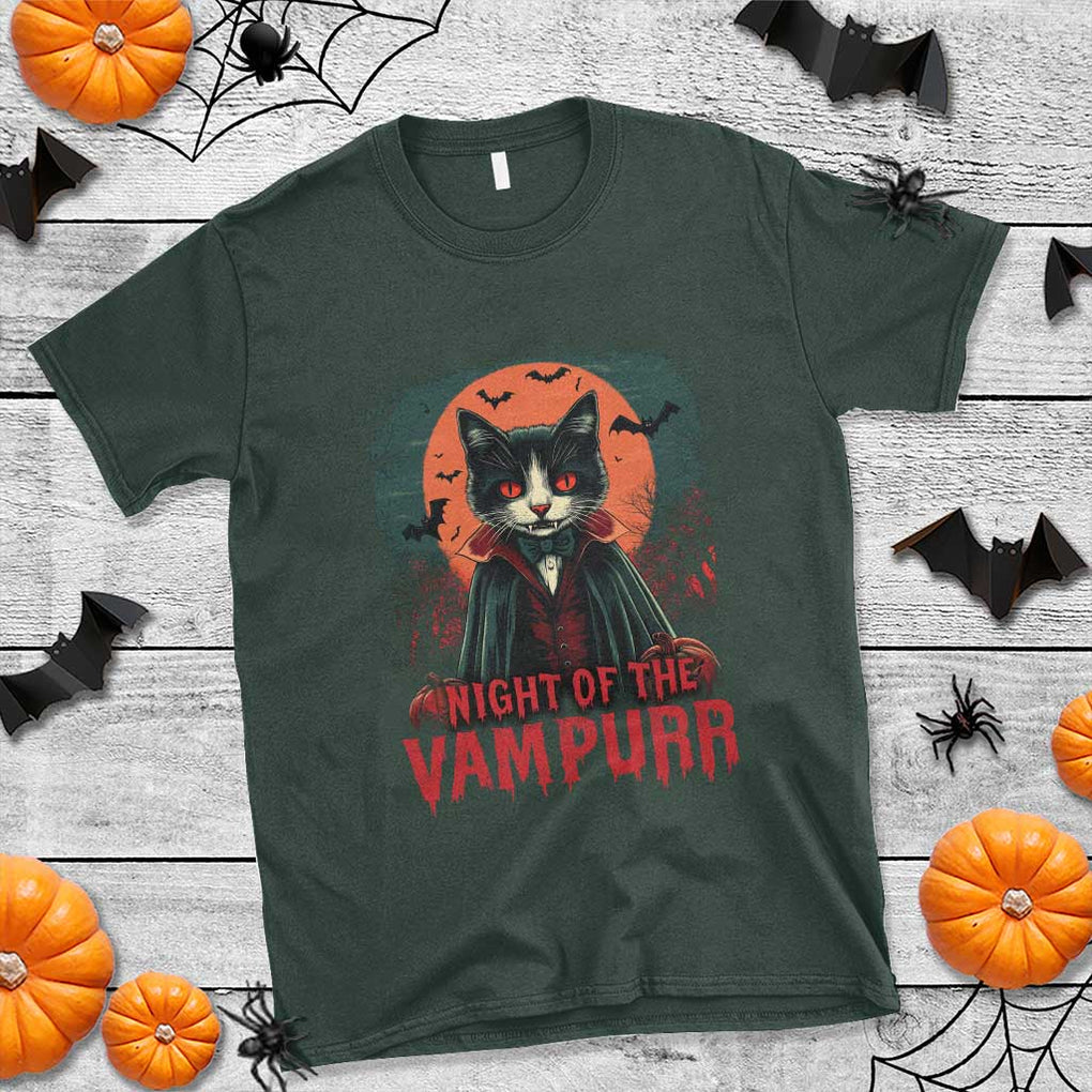 Halloween Vampire Cat T Shirt Night Of The Vampurr TS09 Dark Forest Green Print Your Wear