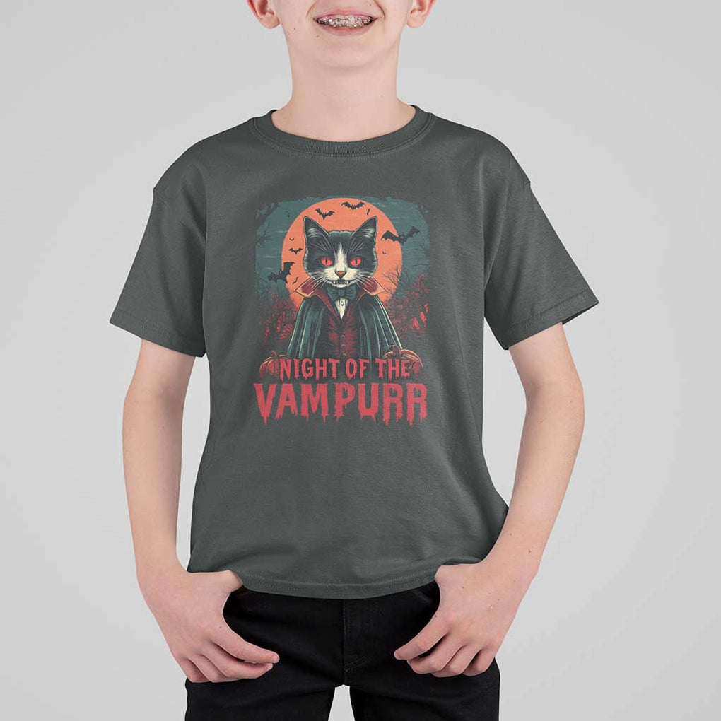 Halloween Vampire Cat T Shirt For Kid Night Of The Vampurr TS09 Dark Heather Print Your Wear