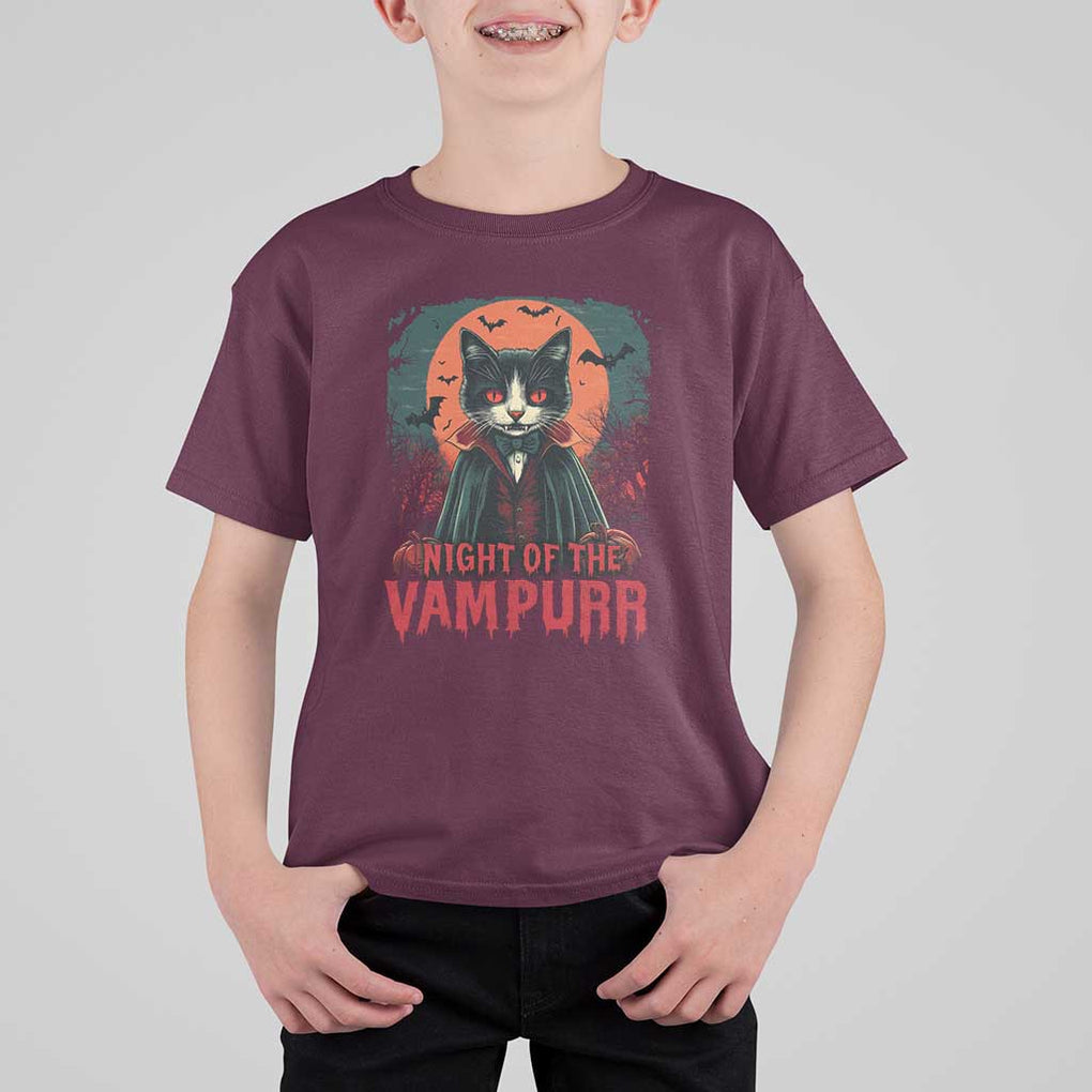 Halloween Vampire Cat T Shirt For Kid Night Of The Vampurr TS09 Maroon Print Your Wear