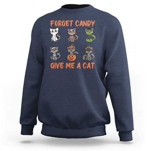 Halloween Cat Lover Sweatshirt Forget Candy Give Me Cat TS09 Navy Print Your Wear