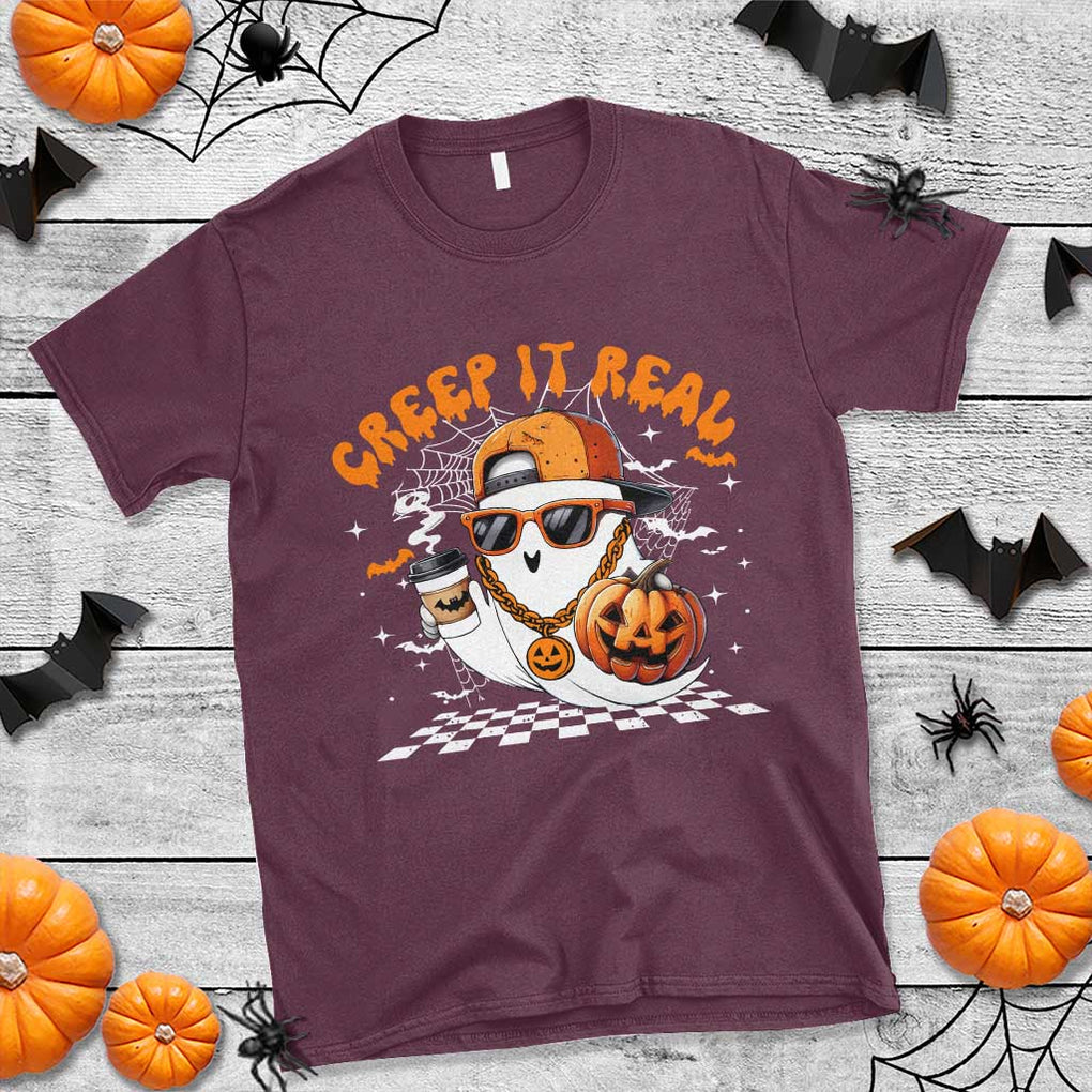 Funny Halloween Hip Hop T Shirt Creep It Real Gangster Ghost TS09 Maroon Print Your Wear