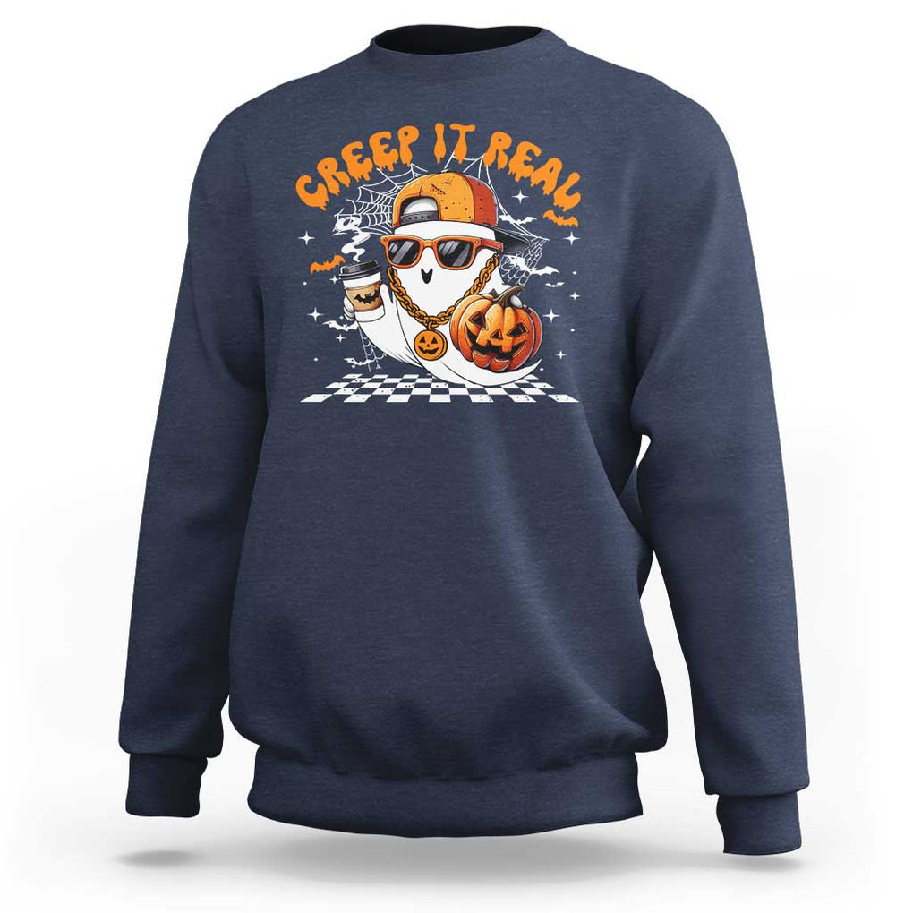 Funny Halloween Hip Hop Sweatshirt Creep It Real Gangster Ghost TS09 Navy Print Your Wear