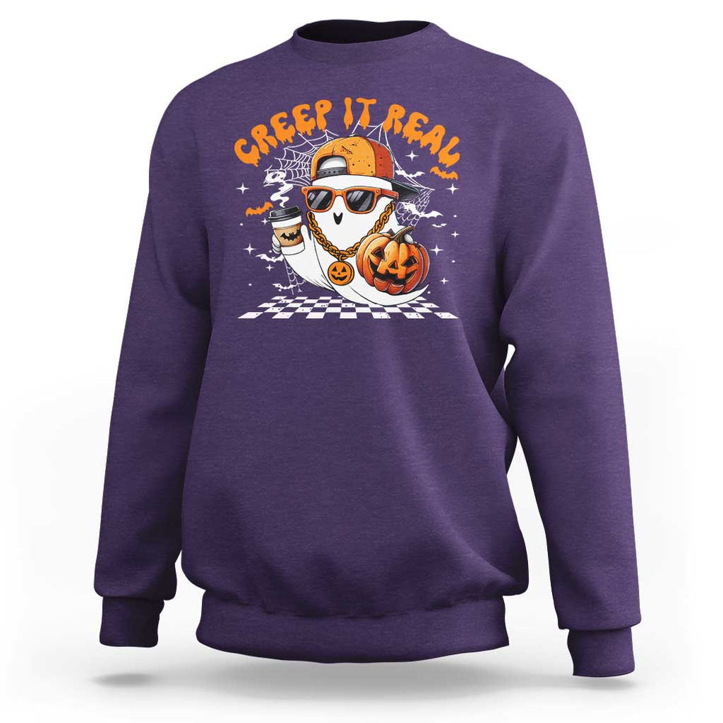 Funny Halloween Hip Hop Sweatshirt Creep It Real Gangster Ghost TS09 Purple Print Your Wear