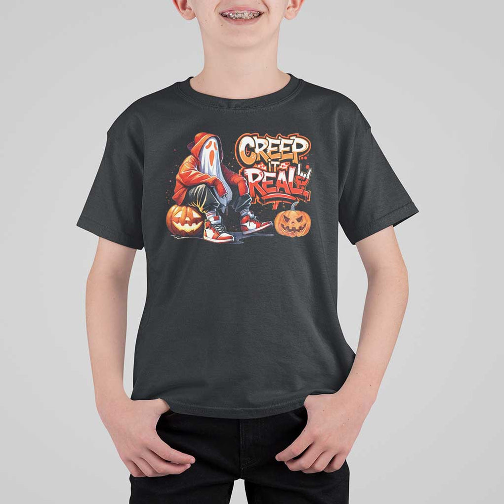 Funny Halloween Hip Hop T Shirt For Kid Creep It Real Cool Ghost Old School TS09 Black Print Your Wear