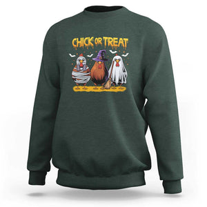 Funny Halloween Sweatshirt Chick Or Treat Spooky Chicken TS09 Dark Forest Green Print Your Wear