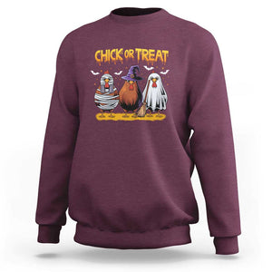 Funny Halloween Sweatshirt Chick Or Treat Spooky Chicken TS09 Maroon Print Your Wear