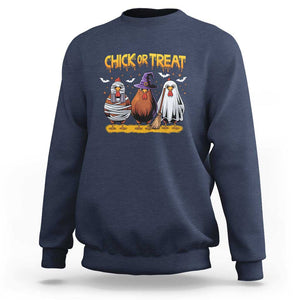 Funny Halloween Sweatshirt Chick Or Treat Spooky Chicken TS09 Navy Print Your Wear