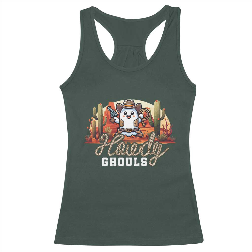 Halloween Cowboy Racerback Tank Top Howdy Ghouls Funny Western Ghost TS09 Dark Forest Green Print Your Wear