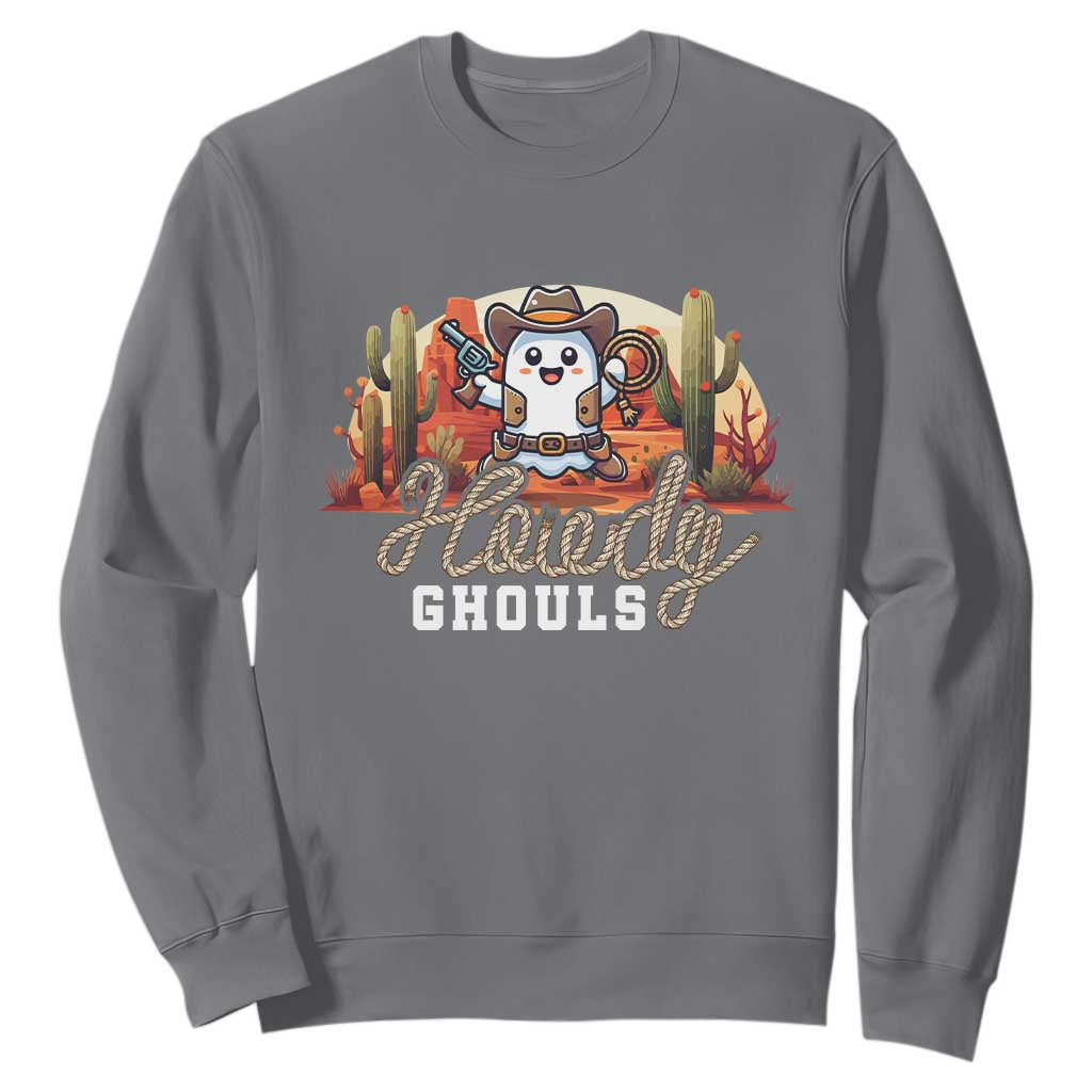 Halloween Cowboy Sweatshirt Howdy Ghouls Funny Western Ghost TS09 Charcoal Print Your Wear