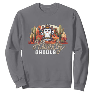 Halloween Cowboy Sweatshirt Howdy Ghouls Funny Western Ghost TS09 Charcoal Print Your Wear