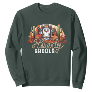 Halloween Cowboy Sweatshirt Howdy Ghouls Funny Western Ghost TS09 Dark Forest Green Print Your Wear