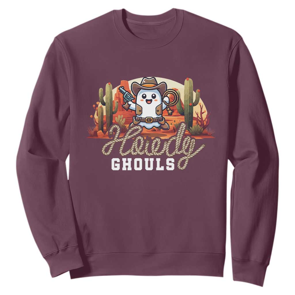 Halloween Cowboy Sweatshirt Howdy Ghouls Funny Western Ghost TS09 Maroon Print Your Wear