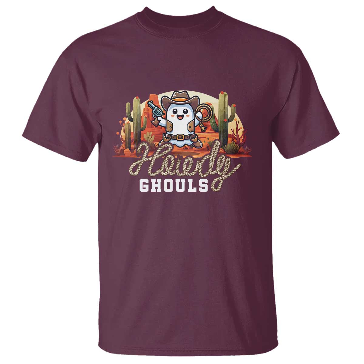 Halloween Cowboy T Shirt Howdy Ghouls Funny Western Ghost TS09 Maroon Print Your Wear