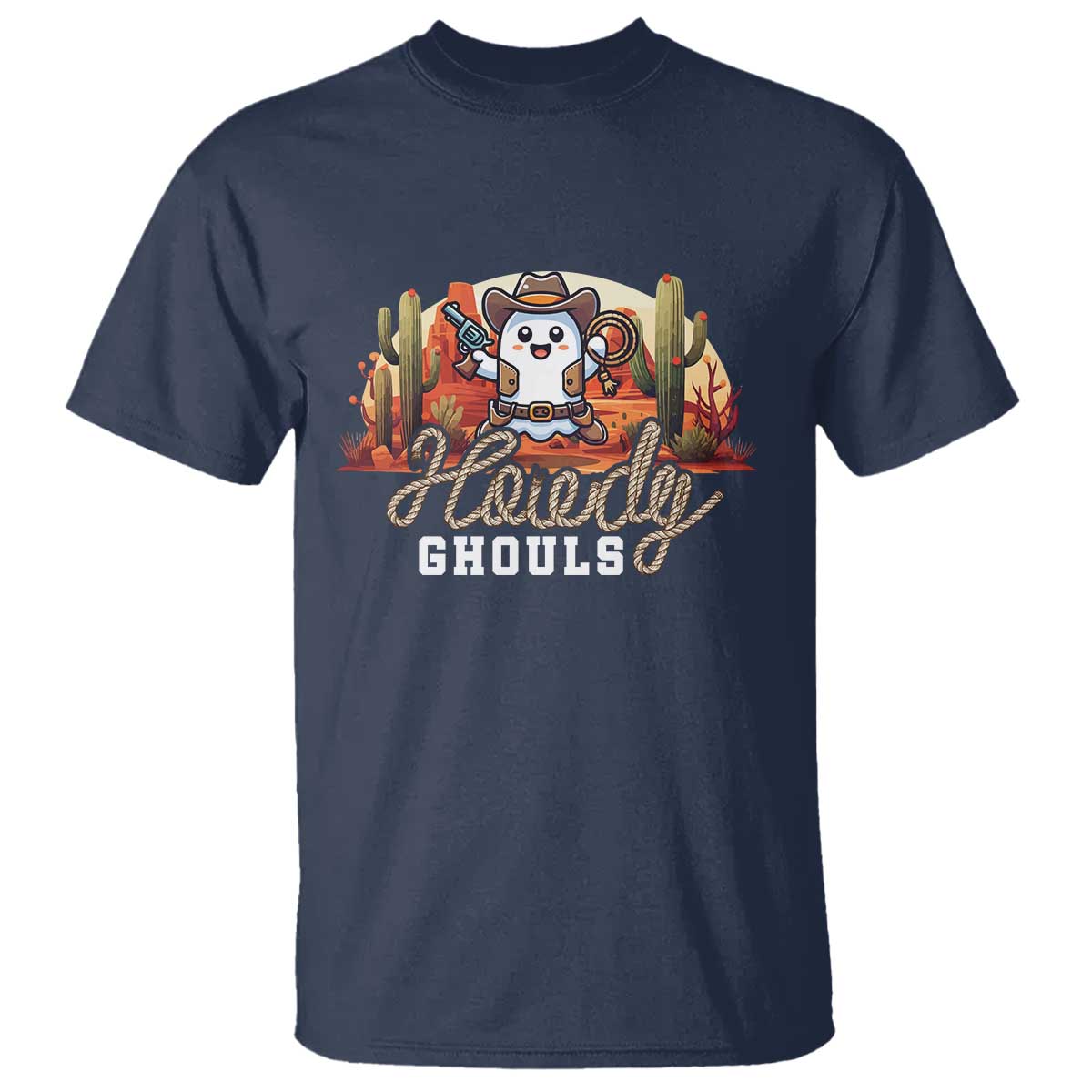 Halloween Cowboy T Shirt Howdy Ghouls Funny Western Ghost TS09 Navy Print Your Wear