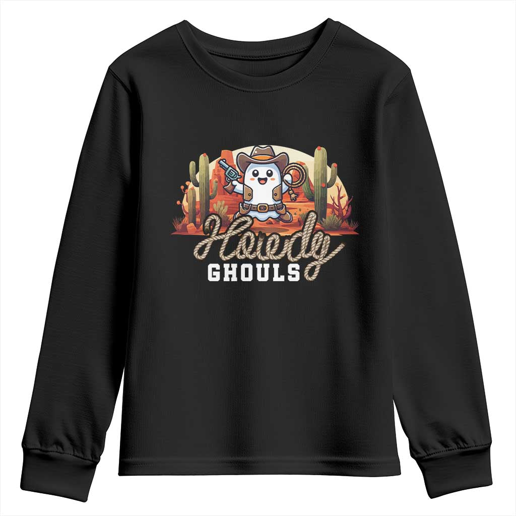 Halloween Cowboy Youth Sweatshirt Howdy Ghouls Funny Western Ghost TS09 Black Print Your Wear