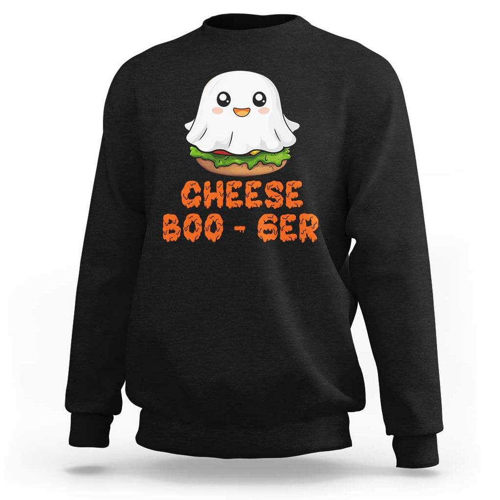 Funny Halloween Sweatshirt Cheese Boo-ger Cute Hamburger Ghost TS09 Black Print Your Wear