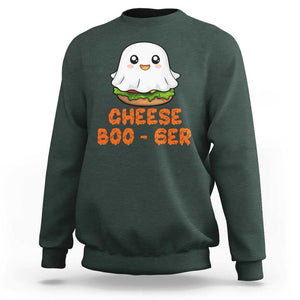 Funny Halloween Sweatshirt Cheese Boo-ger Cute Hamburger Ghost TS09 Dark Forest Green Print Your Wear