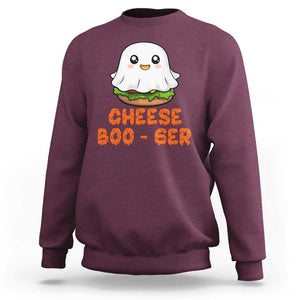 Funny Halloween Sweatshirt Cheese Boo-ger Cute Hamburger Ghost TS09 Maroon Print Your Wear