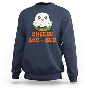 Funny Halloween Sweatshirt Cheese Boo-ger Cute Hamburger Ghost TS09 Navy Print Your Wear