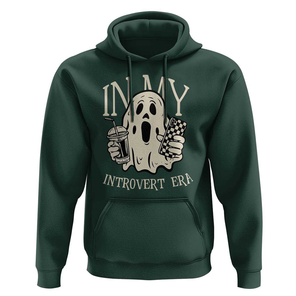 Funny Halloween Hoodie In My Introvert Era Ghost TS09 Dark Forest Green Print Your Wear