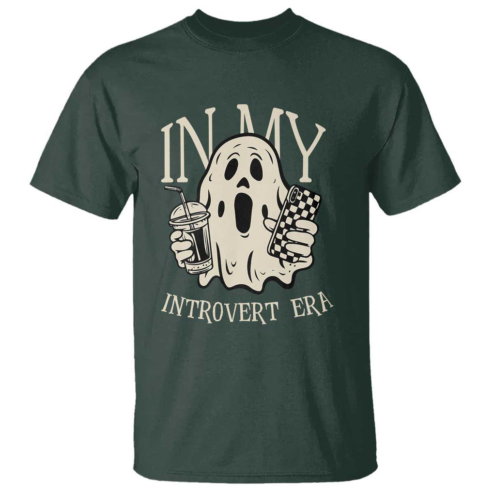 Funny Halloween T Shirt In My Introvert Era Ghost TS09 Dark Forest Green Print Your Wear