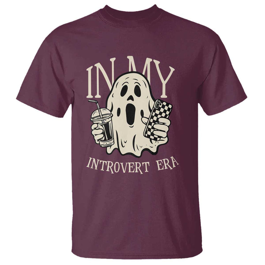 Funny Halloween T Shirt In My Introvert Era Ghost TS09 Maroon Print Your Wear