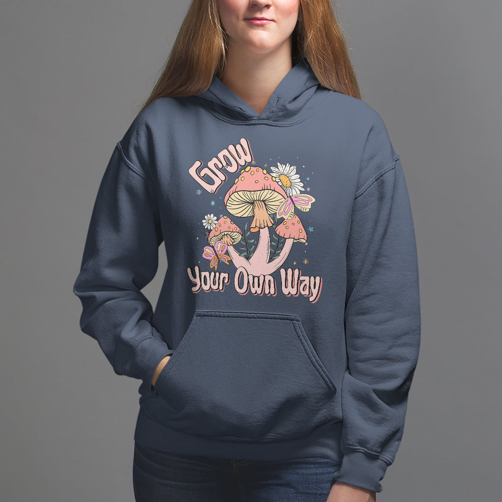 Grow Your Own Way Mushroom Level Up Hoodie TS09 Navy Printyourwear