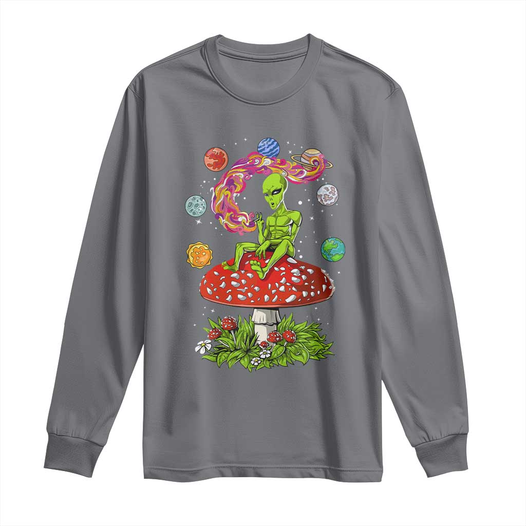 Outer Space Funny Alien Smoking Long Sleeve Shirt TS09 Charcoal Print Your Wear