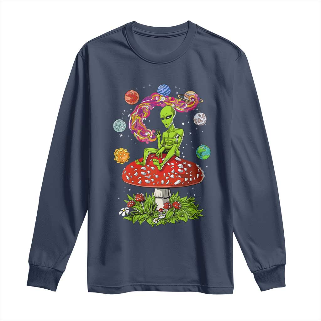 Outer Space Funny Alien Smoking Long Sleeve Shirt TS09 Navy Print Your Wear