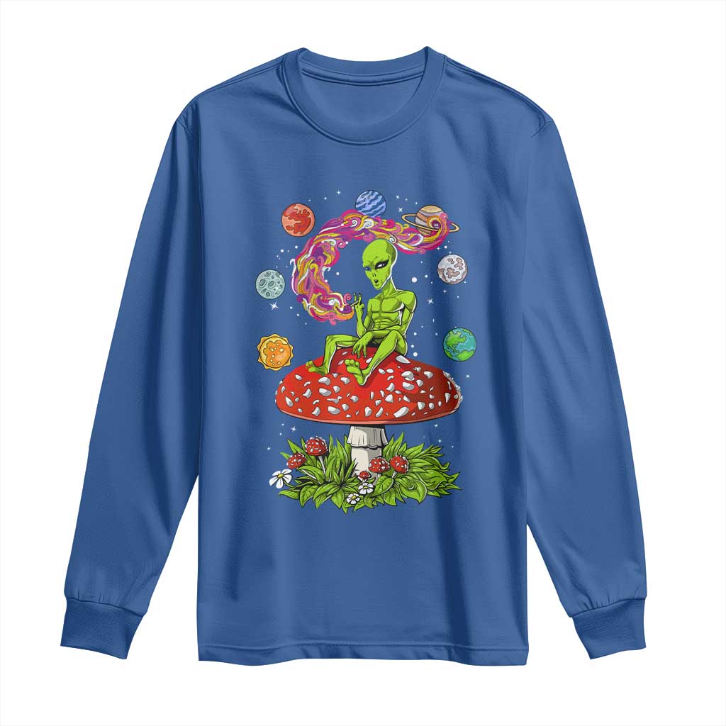 Outer Space Funny Alien Smoking Long Sleeve Shirt TS09 Royal Blue Print Your Wear