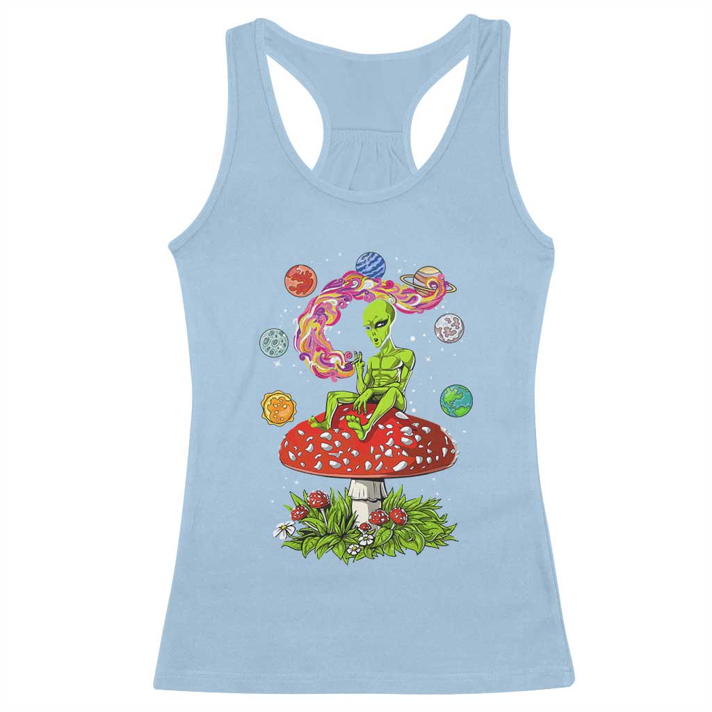 Outer Space Funny Alien Smoking Racerback Tank Top TS09 Light Blue Print Your Wear